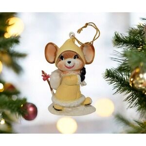 Vintage Mouse Christmas Ornament Hong Kong Yellow Coat Figurine Kitsch